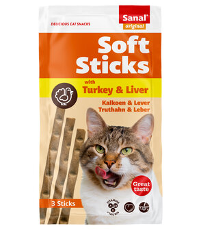 Sanal kat soft sticks kalkoen en lever, pak a 3 stuks