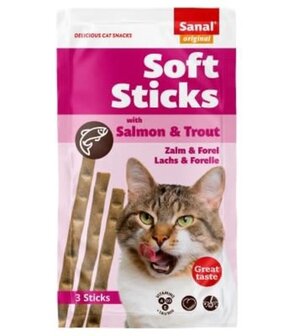 Sanal kat soft sticks zalm en forel, pak a 3 stuks