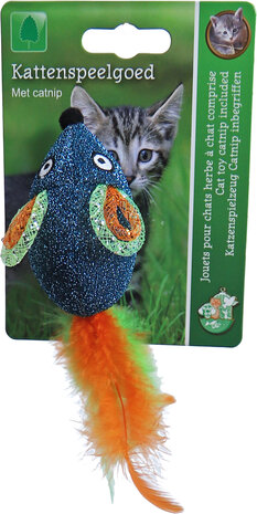 Boon kattenspeelgoed glittermuis met verenstaart assorti, 8 cm 