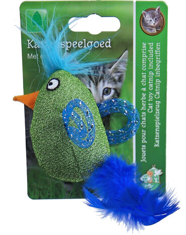 Boon kattenspeelgoed glittervogel met verenstaart assorti, 8 cm