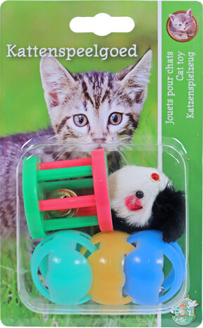 Boon kattenspeelgoed blister a 3 plastic bal, klos en muis