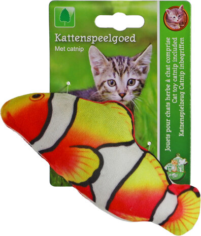 Boon kattenspeelgoed clownsvis+catnip+bel oranje/wit 15 cm