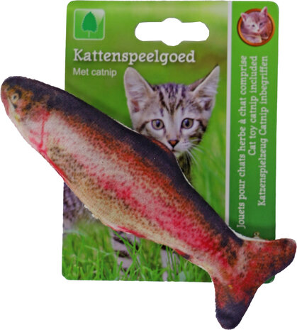 Boon kattenspeelgoed regenboogforel+catnip+bel rood/bruin 15 cm