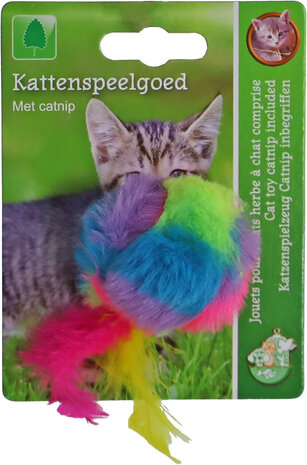 Boon kattenspeelgoed regenboogbal + veren + bel 12cm