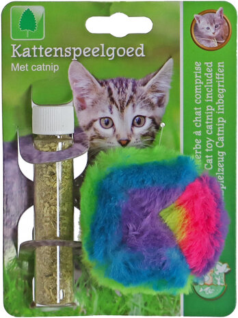 Boon kattenspeelgoed regenboogbal met catnip vulbaar 7cm