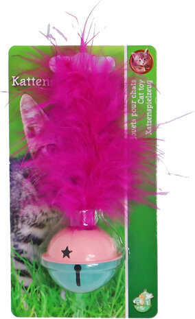 Boon kat speelgoed rammelbal 3,5cm metaal+veren groen of roze