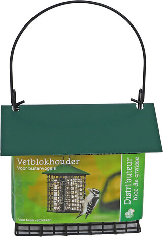 Boon vetblokhouder dubbel + dak metaal groen/zwart 14x17x13cm