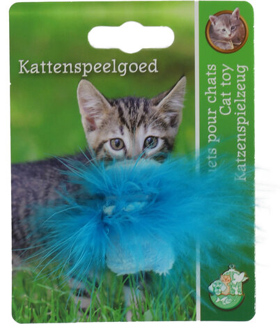 Boon kat speelgoed geluidsdoosje met veren blauw 4cm