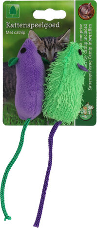 Boon kat speelgoed muis+catnip paars/groen 7cm kaart a 2 st