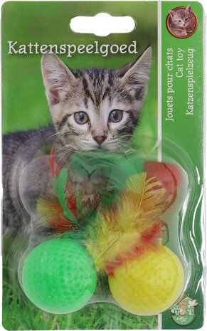 Boon kat speelgoed golfbal+veren+rammel assortie 4cm pak a 2 stuks